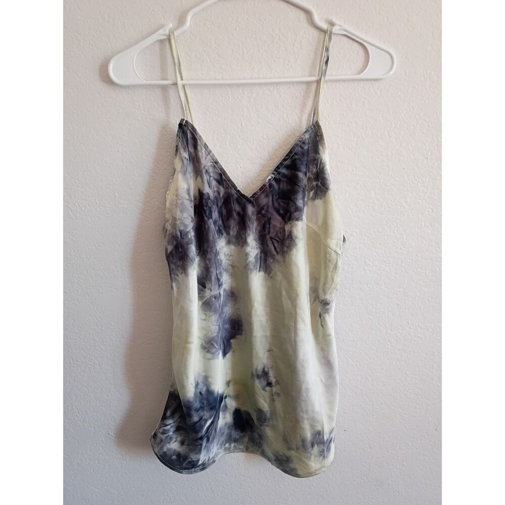 Y2K Shibori Tie Dye Satin Cami Top Silk Look Grunge Slip Tank - Picture 2 of 3